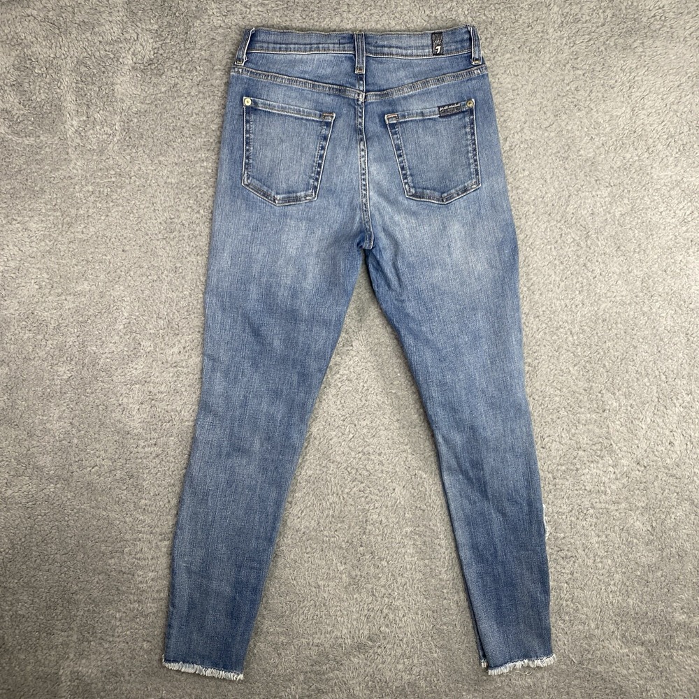7 For All Mankind Skinny Ankle Jeans Size 26 Patches‎ Frayed Hem Medium Wash - Picture 2 of 16